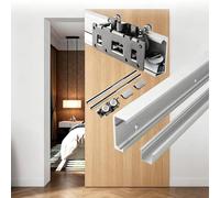 Sliding Door Kit Side Mounted Ghost Door Hardware Kit, Invisible Sliding Door Track for Opening 26 to 70 Inches, Quietly Smooth Aluminum Box Rail Set
