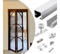 Sliding Door Kit Top Hung Sliding Door Box Rail, Silver Folding Track Kit Easy to Install - BiFold Barn Door Hardware Set, Bathroom Study Room Wooden Door Guide Replacement(55inch/140cm)
