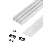 Sliding Door Kit Track Rail, Aluminium Sliding Door Track, Pulley Guide Rail, for Wardrobe Cabinet Glass Doors(Cream,Three -Track 74.9"/190cm)