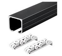 Sliding Door kit Track Rail Pocket Door Track and Rollers, Aluminum Barn Door Hardware Kit 3.3ft 5.2ft 6.6ft 7.9ft 9.2ft 10.5ft 11.8ft, Heavy Duty Sliding Door Rail Set Indoor Exterior(Black