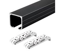 Sliding door kit track rail Pocket Door Track and Rollers, Aluminum Barn Door Hardware Kit 30ft 28ft 24ft 20ft 18ft 16ft 12ft 10ft 8ft 6ft 4ft 2ft, Heavy Duty Sliding Door Rail Set Indoor Exterior(Bla