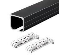 Sliding door kit track rail Pocket Door Track and Rollers, Aluminum Barn Door Hardware Kit 30ft 28ft 24ft 20ft 18ft 16ft 12ft 10ft 8ft 6ft 4ft 2ft, Heavy Duty Sliding Door Rail Set Indoor Exterior(Bla