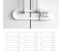 Sliding Door Lock, U-Shaped Adjustable Child Safety Latch for Double Handles, White, 4-Pack