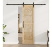 Sliding Door Modern Solid Pine 200x4x198.5cm Natural Wood with Black Steel Track
