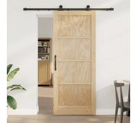 Sliding Door Natural 86 x 211 cm Solid Pine Wood Black Rail Smooth Slide Compact