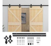 vidaXL Sliding Door 2 Pieces Natural and Black Solid Pine Wood Living Room Modern Sliding Door Solution for Better Access Room Divider Design Functional Interior
