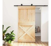 Sliding door Natural/Black 200x210 cm Solid Pine Wood Space-Saving Modern Smooth