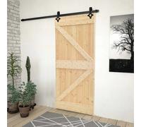 Sliding Door Natural/Black 200x5.5x210cm Solid Pine Wood Space-Saver Top-Mounted