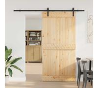 Sliding Door Natural/Black 213.5x3.5x210cm Solid Pine Wood Top-Track SpaceSaver
