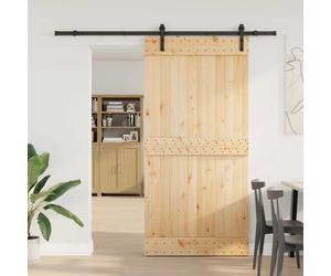 Sliding Door Natural/Black 213.5x3.5x210cm Solid Pine Wood Top-Track SpaceSaver