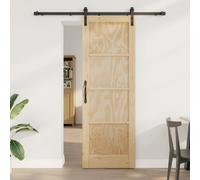 Sliding Door Natural Pine 73.5x211cm Black Steel Top-Track Smooth Sliding Indoor