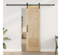 Sliding door Natural Solid Pine 61 x 198.5 cm Modern Space-Saving Indoor w/Black
