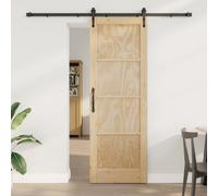 Sliding Door Natural Solid Pine Wood 73.5x211cm Modern Black Hardware Smooth Fit