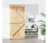 Sliding door Natural/White 100x210 cm Solid Pine Wood Top Mount Track Set incl.