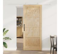 Sliding door Natural White 86x211 cm Solid Pine Wood Top Mount Black Rail Smooth