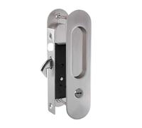 Sliding Door Shift Hook Lock - Easy to Install Lock with Outer Key & Inner Knob for Wooden Door, Barn Door & Bathroom Door(Silver)