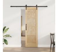 Sliding Door Solid Pine 183x4x198.5cm Natural with Black Powder-Coat Track Quiet