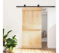 Sliding door Solid Pine 200x210 cm Natural & Black Modern Space-saving for home