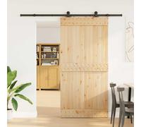 Sliding Door Solid Pine 213.5x3.5x210cm Natural with Black Steel Track for Home