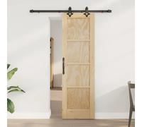 Sliding door solid pine 61x198.5cm Natural finish black steel top track compact