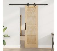 Sliding Door Solid Pine 61x198.5cm Natural w/ Black Steel Track SmoothQuietSlide