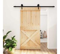 Sliding Door Solid Pine Wood 100x210cm Natural & Black Modern Interior UrbanFit