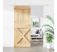 Sliding Door, Solid Pine Wood, Indoor Room Divider, Natural and White, 200 x 210 cm