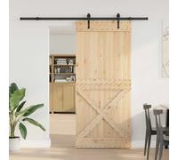 Sliding Door Solid Pine Wood Natural 213.5x3.5x210cm Black Steel Track Assembly