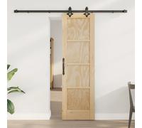 Sliding door Solid Pine Wood Natural 61x198.5cm Black Rail Smooth Space-Save UK