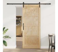 Sliding door Solid Pine Wood Natural 86x211 cm Black Track Silent Smooth Sliding