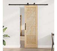 Sliding Door Solid Pine Wood Natural Finish 183x198.5cm Black Steel Track Smooth