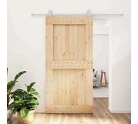Sliding Door Solid Pine Wood Natural/White 200cm Top-Mount Track, Rustic Bedroom