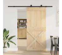 Sliding Door Solid Pine Wood Natural with Black Steel Track 213.5x3.5x210cm Top