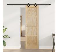 Sliding Door Solid Pine Wood Natural with Black Steel Track SpaceFit 200x198.5cm