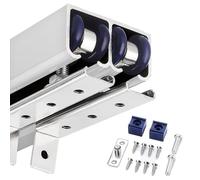 Sliding Door Track Kit for Bypass Doors - 7.5ft Barn Door Hardware with Screws & Pulley Set Pocket Door Frame System Silver Sliding Door Hardware