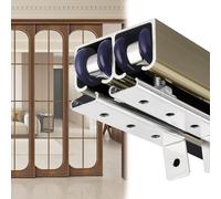 Sliding Door Track Kit with Floor Guide and Rollers, 3.3-21.7 ft Heavy Duty Bypass Barn Pocket Door Hardware, Ceiling Mounted, Easy to Install