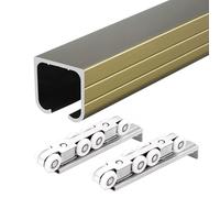 Sliding Door Track Rail, Sliding Door Kit Heavy Duty Aluminum Track 8-Wheels Hanger Set 2-30 Feet Adjustable Lengths Multicolor Pack of 2(Champagne,22ft/670.5cm)