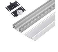 Sliding Door Track System,Aluminium Upper Lower Rails,Sliding Door Guide Rails And Pulleys,Rail Sliding Kit,for Door Panels 15-24mm Thick,for Wardrobe,Cupboard,Room,Rust Resistant