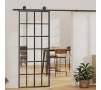 Sliding Door Transparent ESG Glass Black Aluminium Frame 76x205 cm w/ Soft Stop