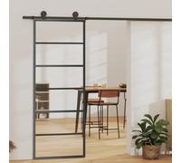 Sliding Door Transparent ESG Glass Black Aluminium Frame 76x205 cm w/ Soft Stop