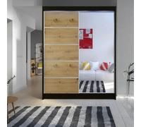 Sliding Door Wardrobe Camino 3 With Mirror And Rgb Led Lights Black Artisan Oak