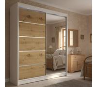 Sliding Door Wardrobe Camino 3 With Mirror And Rgb Led Lights White Artisan Oak
