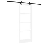Sliding Door White 83 x 211 cm Solid Pine Glass with Rail Set Indoor Space Saving Stylish for Living Room Hallway Modern Transition Front Door Entrance Door Apartment Entrance Door