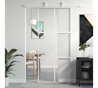 Sliding Door, White, 90 x 205 cm, Tempered Glass and Aluminium, Clear Glass Design for Bright Living Area, Robust Construction, Silent Sliding