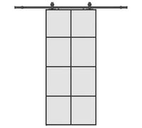 Sliding Door with ESG Glass, 90 x 205 cm, Black Fitting, Powder-Coated Steel, Quiet Gliding, Space Saving for Room, Home, Apartment, Indoor and Outdoor Use