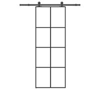 Sliding Door with Fitting, 76 x 205 cm, ESG Glass & Aluminium, Black, for Indoor Use, Quiet Gliding