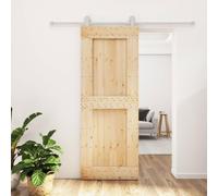 Sliding Door with Fitting, 80 x 210 cm, Solid Pine Wood, Complete Set with Quiet Sliding System, Space Saving for Bedroom and Kitchen, Rustic Design