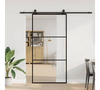 Sliding Door with Fitting, Black, 102 x 205 cm, ESG Glass, Powder-Coated Steel, Quiet Gliding, Space-Saving, for Room, Home, Indoor and Outdoor, Burglary Protection, Seal, Sound Insulation