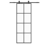 Sliding Door with Fitting, Black, 76 x 205 cm, ESG Glass, Aluminium Frame, Space-Saving for Room, Home, Apartment, Indoor and Outdoor Use, Includes Seal, Sound Insulation and Burglary Protection