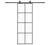 Sliding Door with Fitting, Black, 76 x 205 cm, ESG Glass, Powder-Coated Steel Slide Rail, Quiet Gliding, Space-Saving Design for Room, Home, Indoor and Outdoor, Burglary Protection